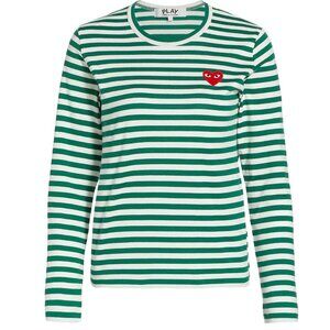 Comme des Garçons PLAY Striped Red Heart Long-Sleeve Shirt Green and White